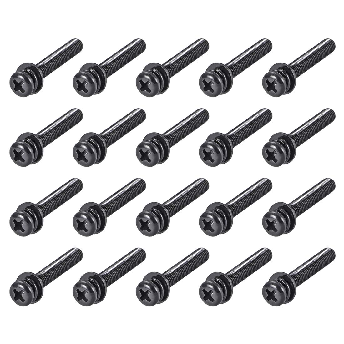 sourcing map M5 x 35mm Carbon Steel Phillips Pan Head Machine Screws Bolts Combine with Spring Washer and Plain Washers 20pcs