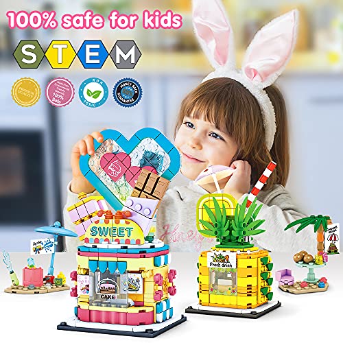 HOGOKIDS Girl STEM Building Toys - 673 PCS Dessert Shop Street View | 2 in 1 STEM Blocks Dream Pink Cake Girls Toy Set | Best Christmas Birthday Gifts for 6 7 8 9 10 11 12 Years Old Girls