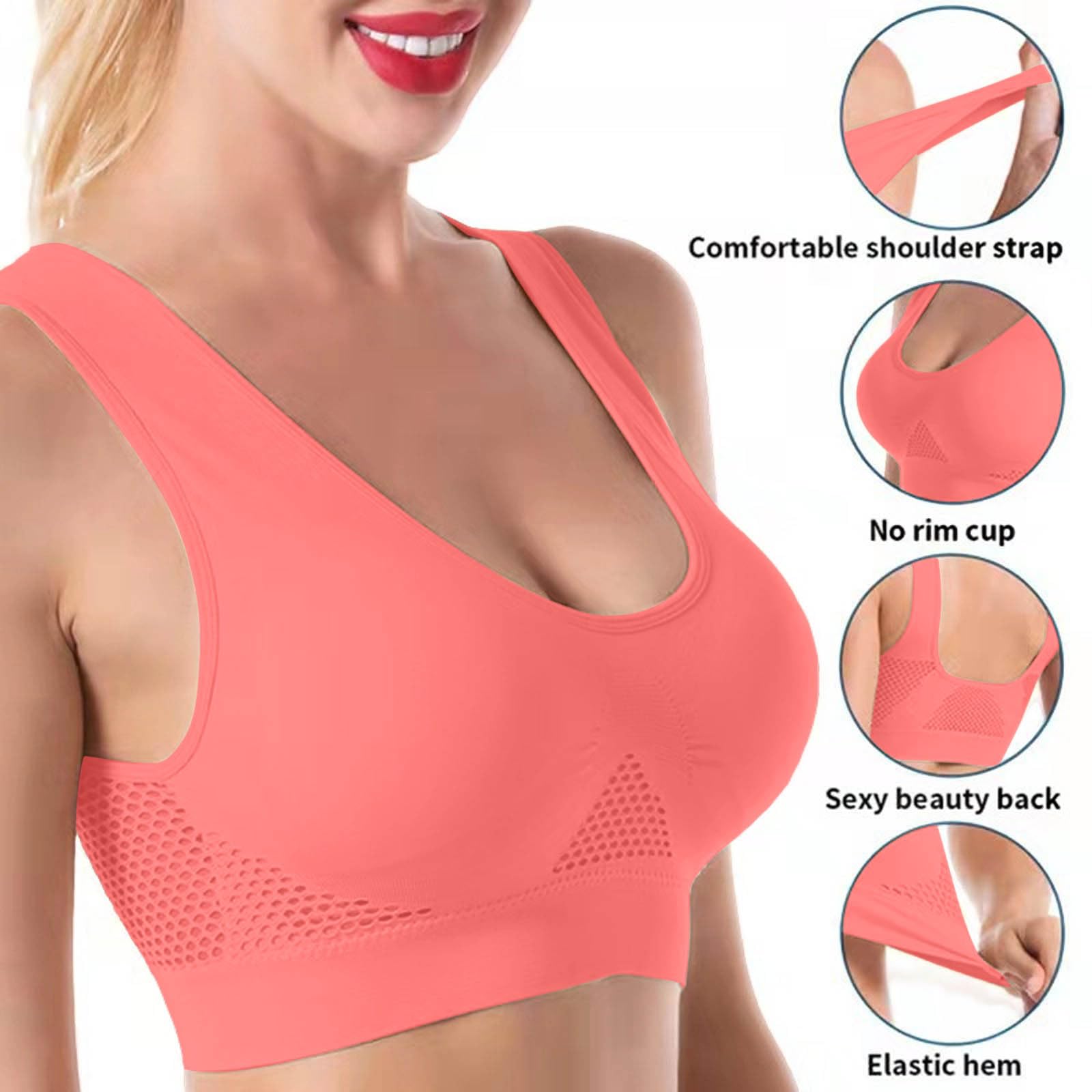 3PCS Sports Bra for Yoga Solid Colour Breath Mesh Running Bras Seamless Bras Unwired Comfy Stretchy Brassiere Workout Bra Every Day Underwear Plus Size S-5xl