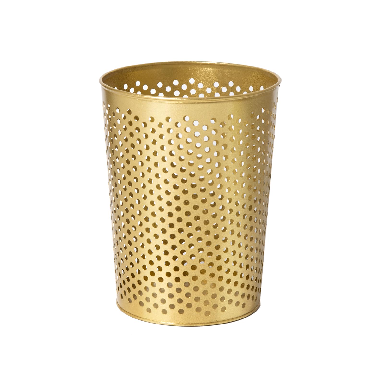 Photo 1 of ***This wastebasket is super small. It could maybe hold two Gatorade bottles.***Small Gold Metal Trash Can Wastebasket, Decorative Hollow-Out Garbage Can Waste Paper Bin, Modern Farmhouse Round Trash Bin for Bathroom, Bedroom, Kitchen and Office (Dots)***