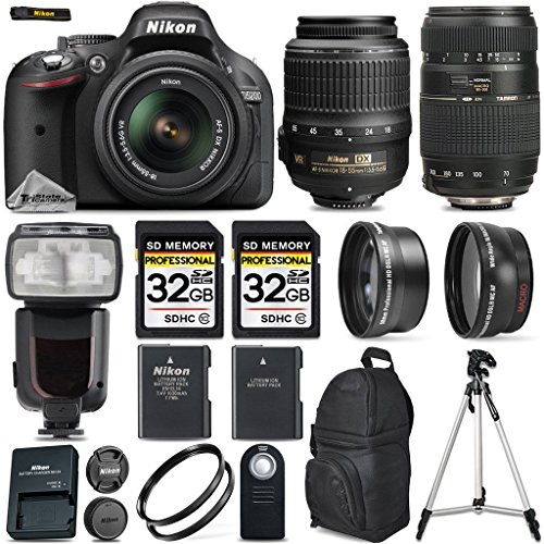 Nikon D5200 Digital SLR Camera + 4 Lens 18-55mm VR + Tamron 70-300 + 64GB + More - International Version