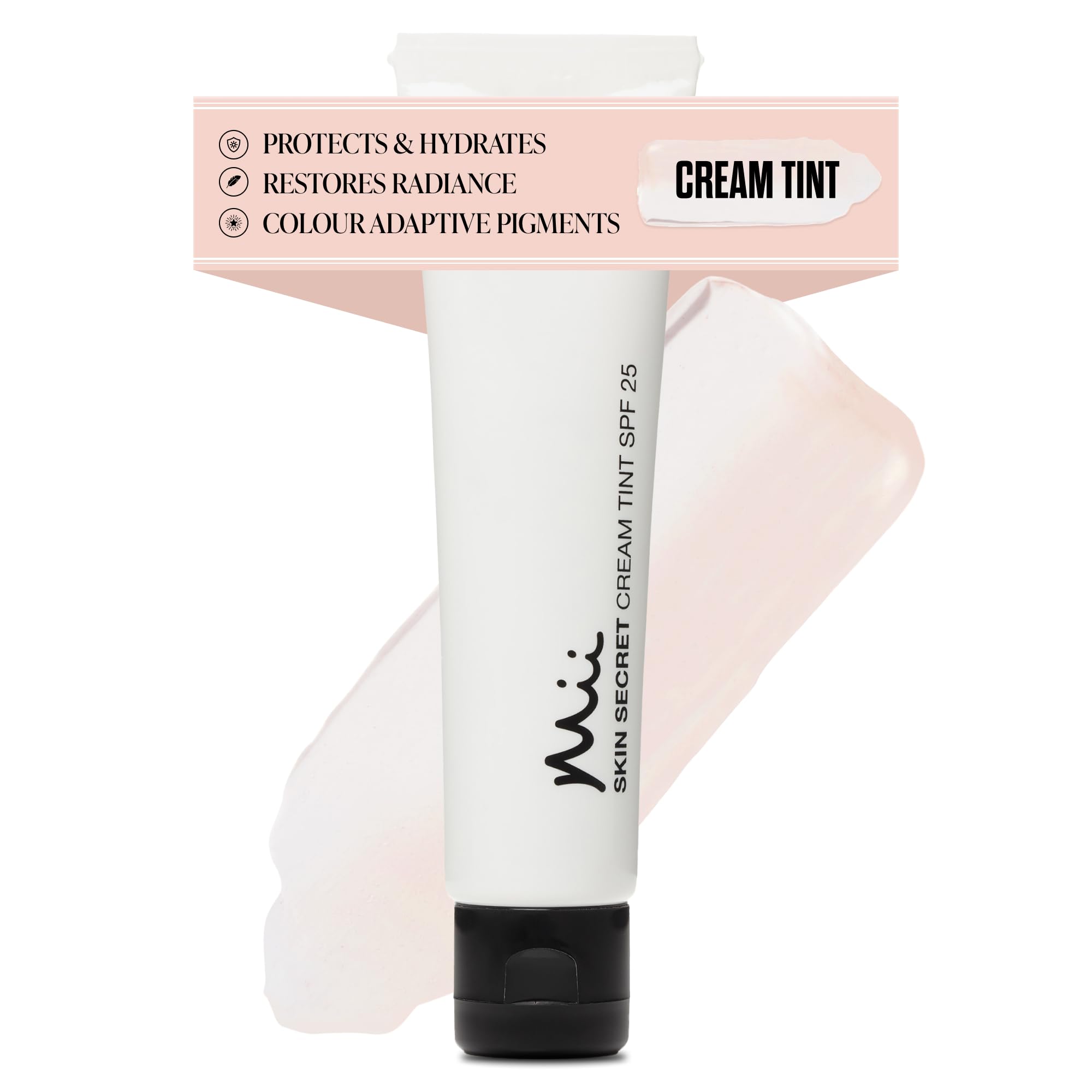 Mii Cosmetics Skin Secret, Cream Tinted Moisturiser, SPF25, Ultra Lightweight Fluid Tint, with Micro Encapsulated Pigments for Natural Radiance, Seamlessly 01
