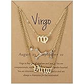 3Pcs Layered 12 Constellation Zodiac Pendant Necklace Set Retro Paper Card Letter Horoscope Floral Birth Month Clavicle Necklace for Women Friendship Jewelry Valentine's Day Gift