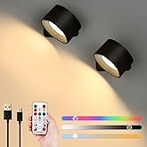 Lightess 2PC LED Wall Sconces, 19 Colors Dimmable Wall Mounted Lamp with 5000mAh Rechargeable Battery, 360°Rotate Magnetic Ba