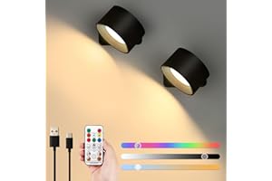 Lightess 2PC LED Wall Sconces, 19 Colors Dimmable Wall Mounted Lamp with Rechargeable Battery Operated USB, 360°Rotate Magnetic Ball, Touch & Remote Control, Cordless Wall Light for Reading Bedside