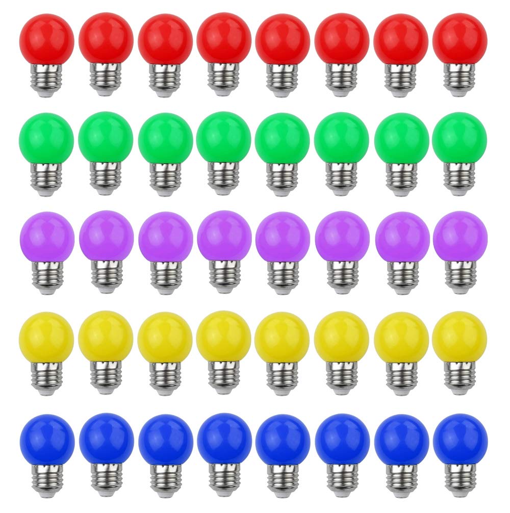 V-TOO LED 40 Pack Coloured Light Bulb E27 Screw Cap 3W Multicolour LED Light Bulbs Mood Ambiance Lighting for Home Decoration Party Patio Christmas Effect Lights Red Yellow Blue Green Purple