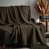 6 Layers Cotton Muslin Throw Blanket for Adults Bed Sofa Aircraft Knit Woven Gauze Blanket Soft Lightweight Cozy Breathable Tassels Blanket Farmhouse Decoration for All Season (Dark Brown, 60×80 inch)