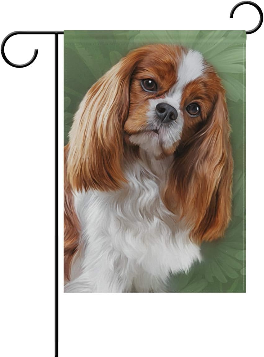 Hokkien Oil Painting Cavalier King Charles Spaniel Dog Garden Flag Banner 12 x 18 Inch Decorative Garden Flag for Outdoor Lawn and Garden Home Décor Double-Sided