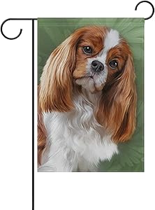 Hokkien Oil Painting Cavalier King Charles Spaniel Dog Garden Flag Banner 12 x 18 Inch Decorative Garden Flag for Outdoor Lawn and Garden Home Décor Double-Sided