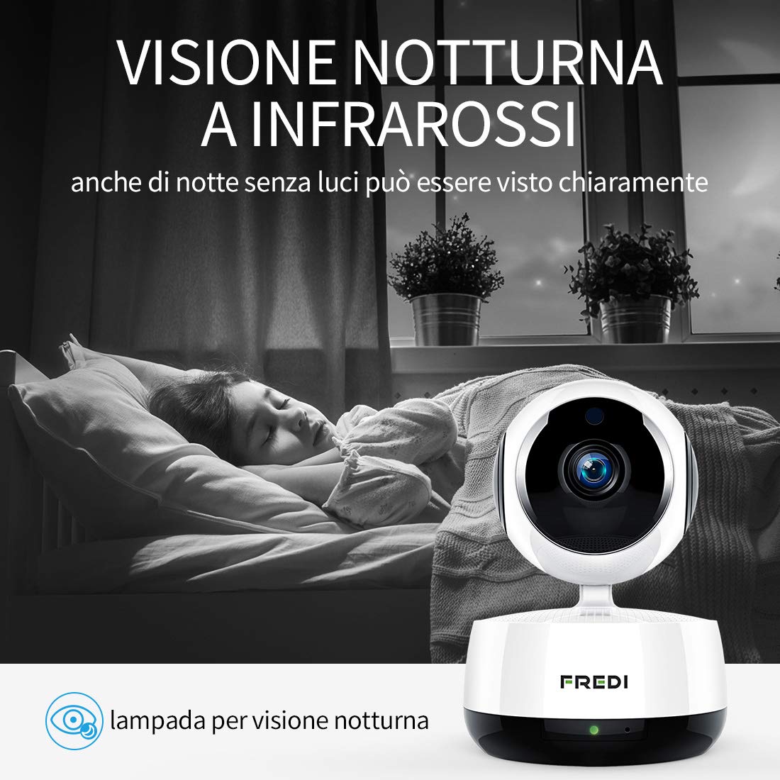 FREDI 1080P IP Telecamera di Sorveglianza Wifi Wireless Camera Interno Telecamera wi-fi senza fill con Controllo Remoto, Audio Bidirezionale, Modalità Notturna a Infrarossi Videocamera di sorveglianza Camera Compatibile con iOS Android PC (