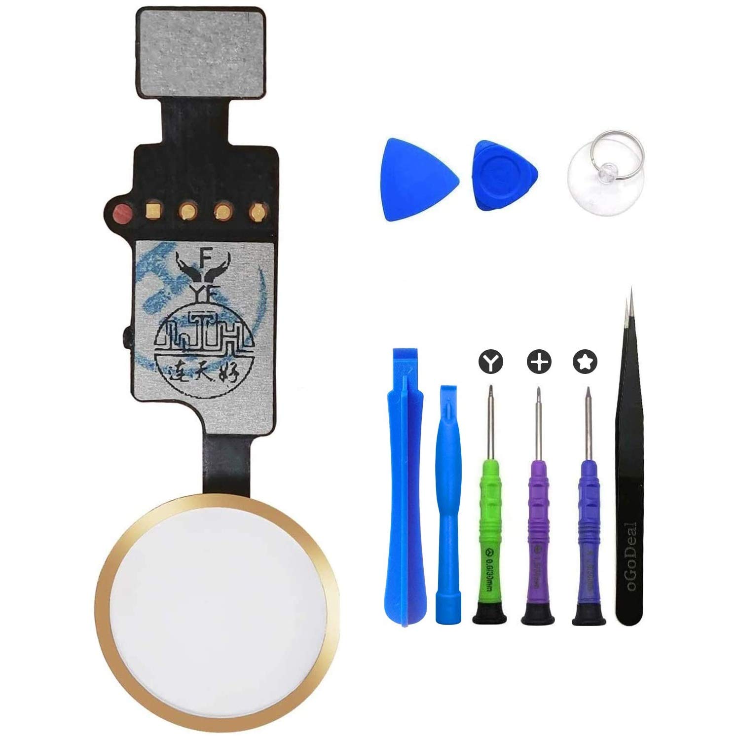 oGoDeal Home Button Replacement for iPhone 7/7 Plus/8/8 Plus with Return Function, Version4.0 Latest Home Button Main Key Flex Cable Assembly Replacement (Gold)