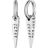 FaithHeart Norse Viking Runes Hoop Earrings for Men Hypoallergenic Stainless Steel Punk Huggie Hoop Earring Sturdy Norse Mythology Jewelry Gifts with Delicate Packaging