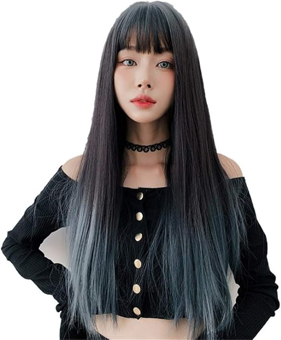 Amazon Lolitaィッグ ロング ストレート ウィッグ グラデーション ぱっつん前髪 インナーカラー かつら レディース フルウィッグ ハロウィン 原宿 Wig 自然 小顔効果 フルウィッグ 通販