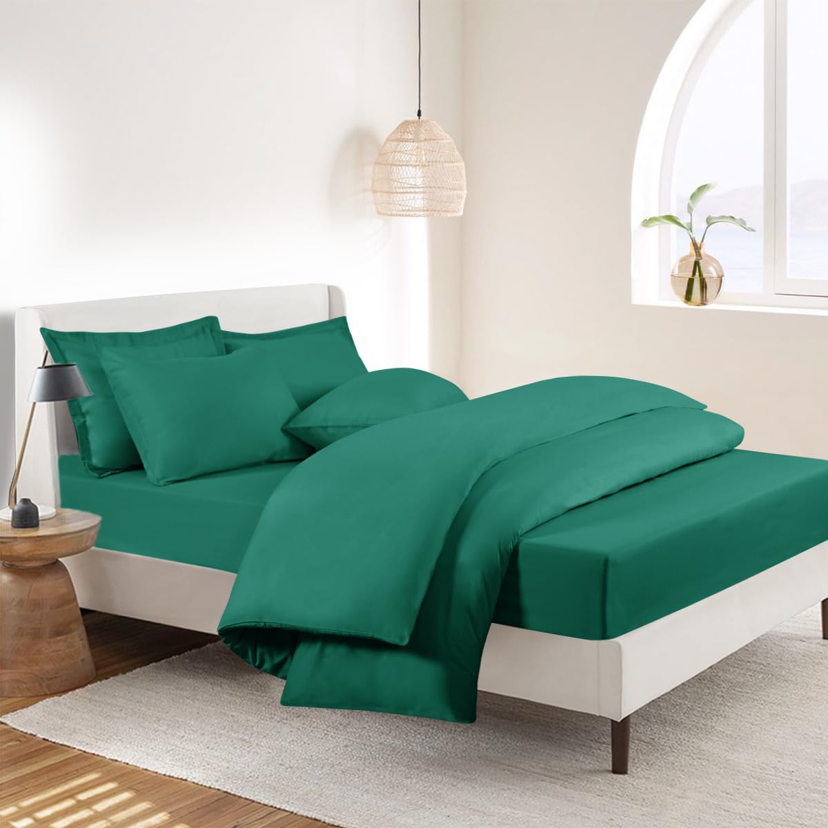 RUIKASI Super King Bedding Sets - 4 Piece Bed Set Superking Bedding, Deep Pocket Fitted Sheet and Duvet Cover with Pillow cases, Soft Microfiber Duvet Set with Zipper, Green