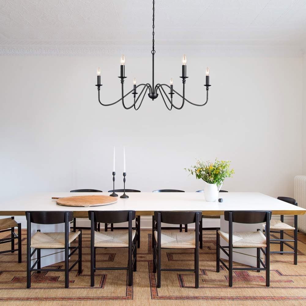 Lampundit 6-Light Iron Chandelier Black Farmhouse Chandelier Classic Candle Ceiling Pendant Light Fixture for Kitchen Island Dining Room Living Room Foyer Barn: Home Improvement