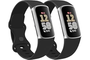 2 Pack Band for Fitbit Charge 6 / Fitbit Charge 5 Band, Classic Soft Silicone Sport Replacement Wristbands Strap for Women Me