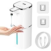 OHIFAST Automatic Liquid Soap Dispenser Touchless, USB Rechargeable Smart Hand Soap Dispenser, 9-Level Adjustable, Physical Button Operation, 13.5oz/400mL Wall Mounted for Bathroom Kitchen Dish Soap