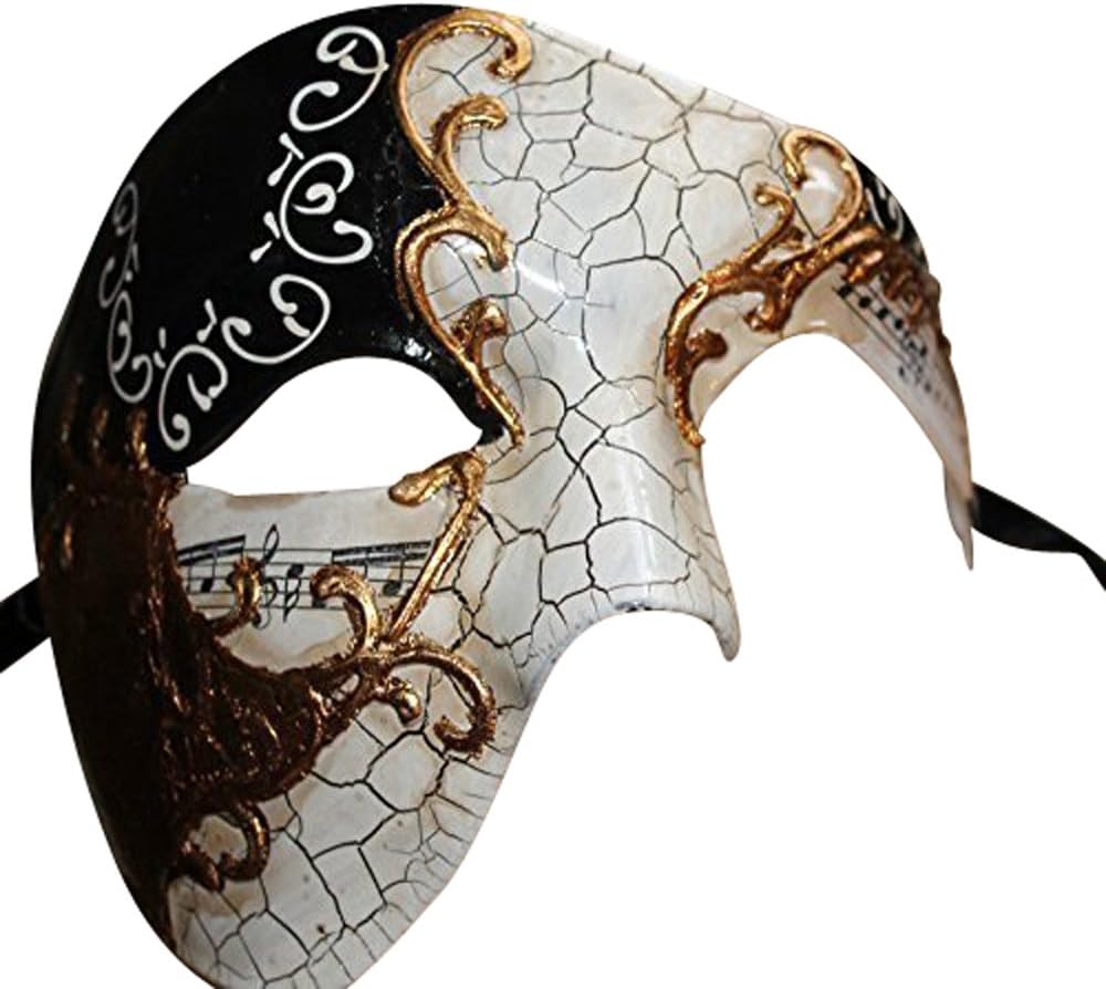 THE GOOD LIFE MENS BLACK GOLD IVORY HALF FACE PHANTOM MUSICAL NOTES QUALITY THEATRICAL VENETIAN MASQUERADE CARNIVAL PARTY EYE MASK