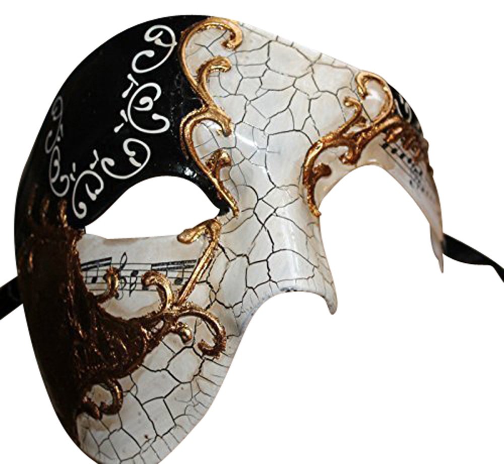 THE GOOD LIFE MENS BLACK GOLD IVORY HALF FACE PHANTOM MUSICAL NOTES QUALITY THEATRICAL VENETIAN MASQUERADE CARNIVAL PARTY EYE MASK