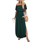 LILBETTER Womens Off The Shoulder Ruffle Party Dresses Side Split Beach Maxi Dress
