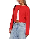 Women's Casual Crop Knit Cardigan Y2K Cute Long Sleeve Crewneck Open Front Button Down Cardigan Sweaters Streetwear