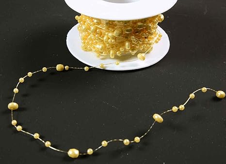 E+N Perlen-Kette Perlen-Girlande Tisch-Deko Blumen-Deko Hochzeit Geburtstag Kommunion Konfirmation Taufe DIY Creme, 8mtr