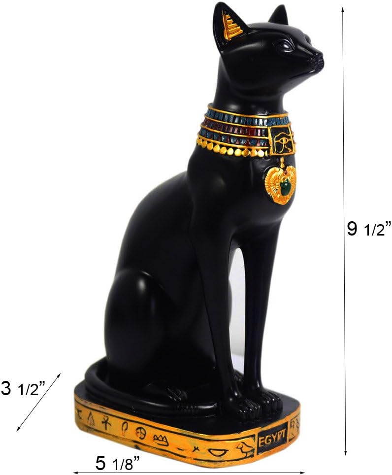 KiaoTime 9.5" Ancient Egypt Goddess Bast Cat Pharaoh Statue, Cat Sculpture for Home Decor, Black, 9.5" Tall - Image 5
