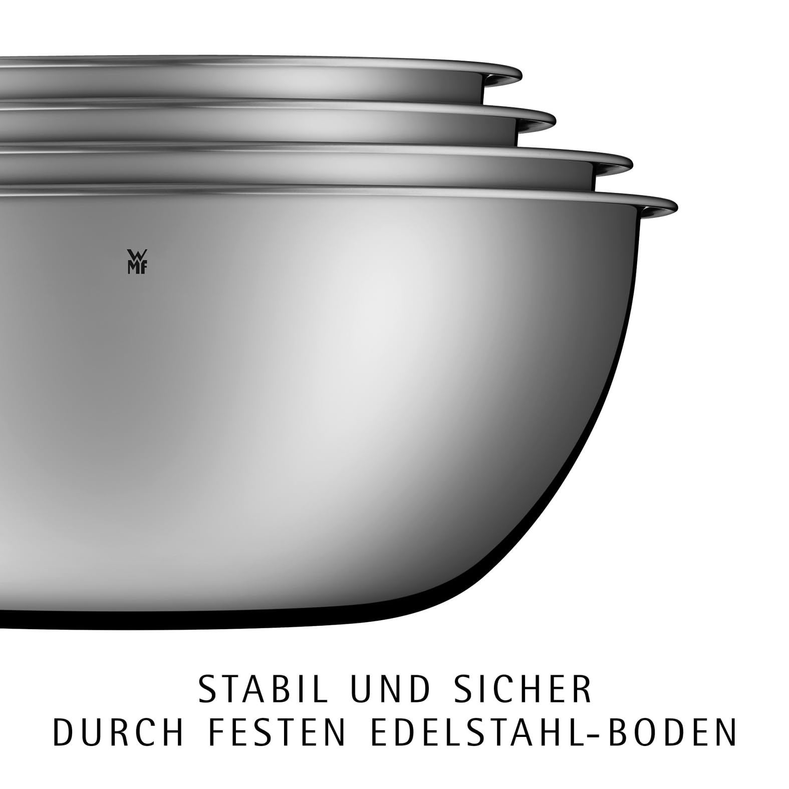 WMF Gourmet Schüsselset 4-teilig, Edelstahl Schüsseln für die Küche 0,75l - 2,75l, Rührschüssel Edelstahl, Salatschüssel, Servierschüssel, Cromargan, stapelbar 3