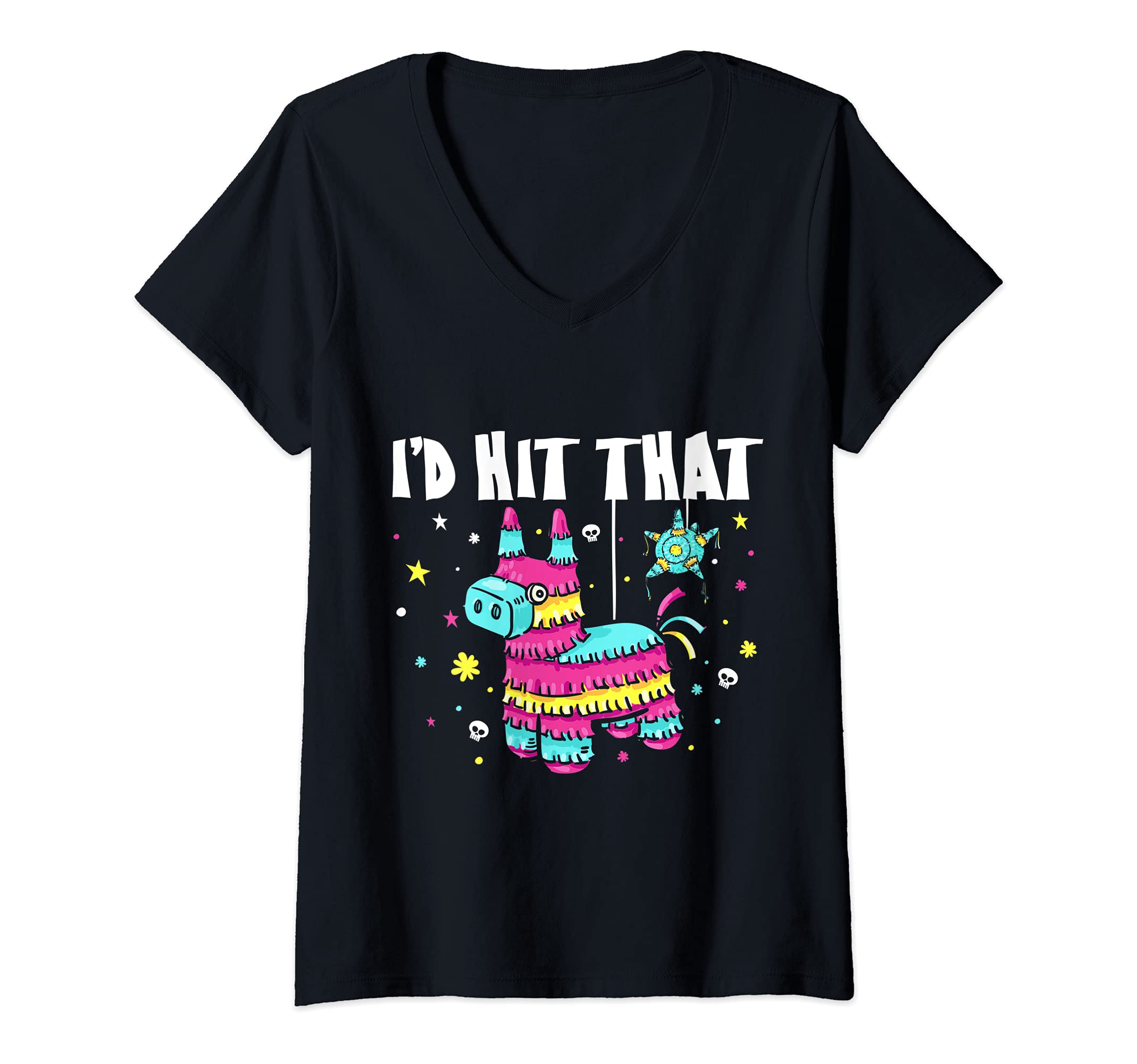 Womens Funny Cinco De Mayo I'd Hit That Pinata Party V-Neck T-Shirt