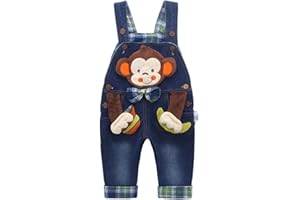 KIDSCOOL SPACE Baby Boy Girl Jean Overalls,Toddler Denim 3D Monkey Dungarees Pants