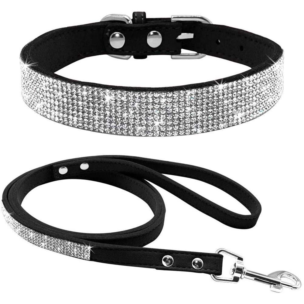 ETOPARS Rhinestone Dog Collar Leashes, Crystal Diamond Cat Collares Leash Set, Cute Dazzling Dog Rhinestone Neck Ring, Collar Harness for Small & Medium Dogs