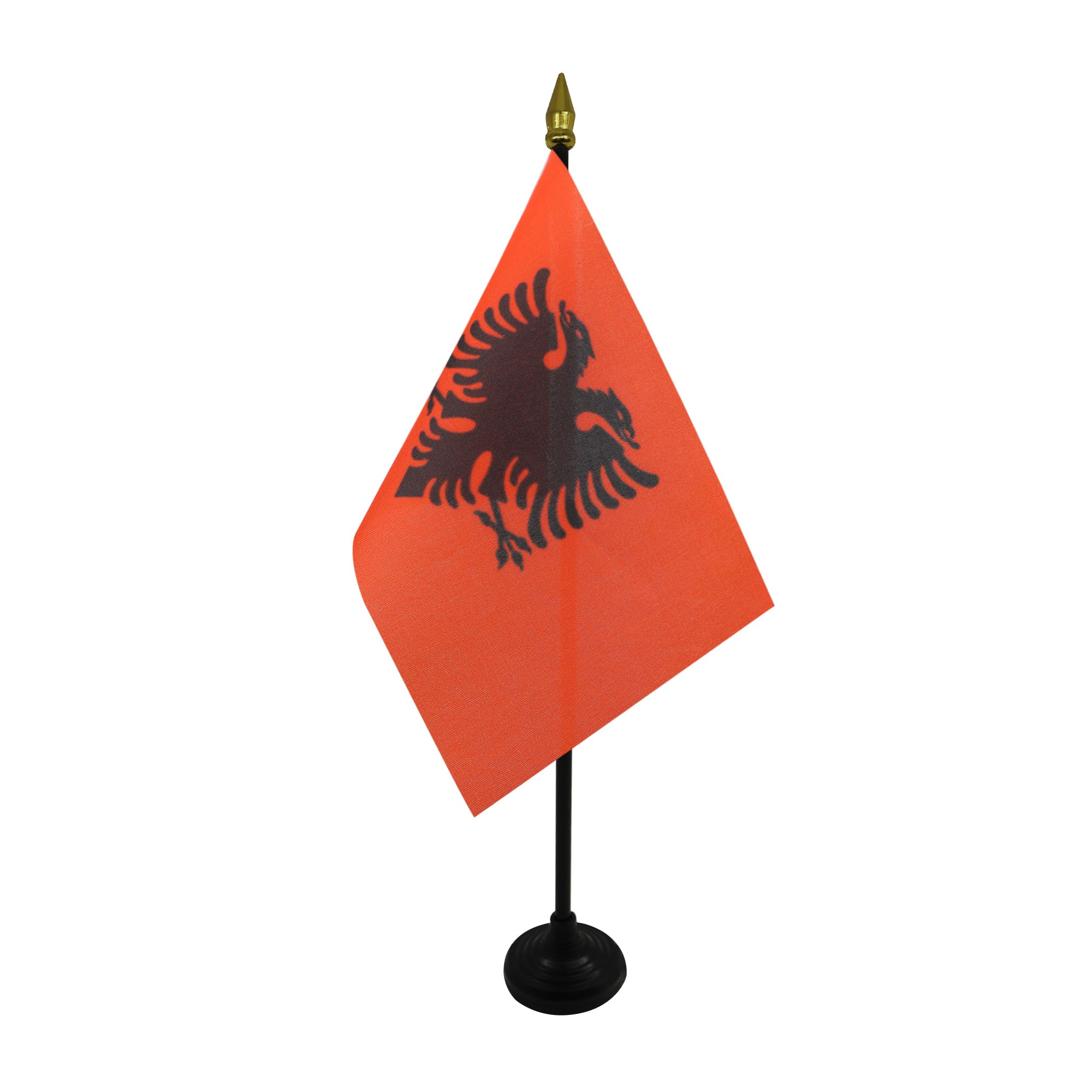 AZ FLAG - Albania Table Flag 4'' x 6'' - Albanian Mini Desk Flag 100% Polyester 15 x 10 cm - Office Mini Banner with 10'' Pole - Golden Spear