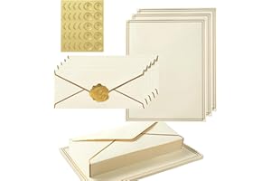 Acidea 150 Pieces Stationery Set with Gold Border, Luxury Gold Border Business Envelopes Letter Writing Paper Stickers, Lette