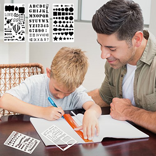 Bullet Journal Stencils, 20 PCS Plastic Planner Stencil with Different Patterns for Journaling/Scrap booking/Notebook/Diary/ Drawing /Card and DIY Craft, 4X7 Inch, White