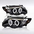 AUTOZENSATION Compatible with 2009-2010 Toyota Corolla, Left + Right Pair Headlamps Assembly, Black Projector Headlights LED