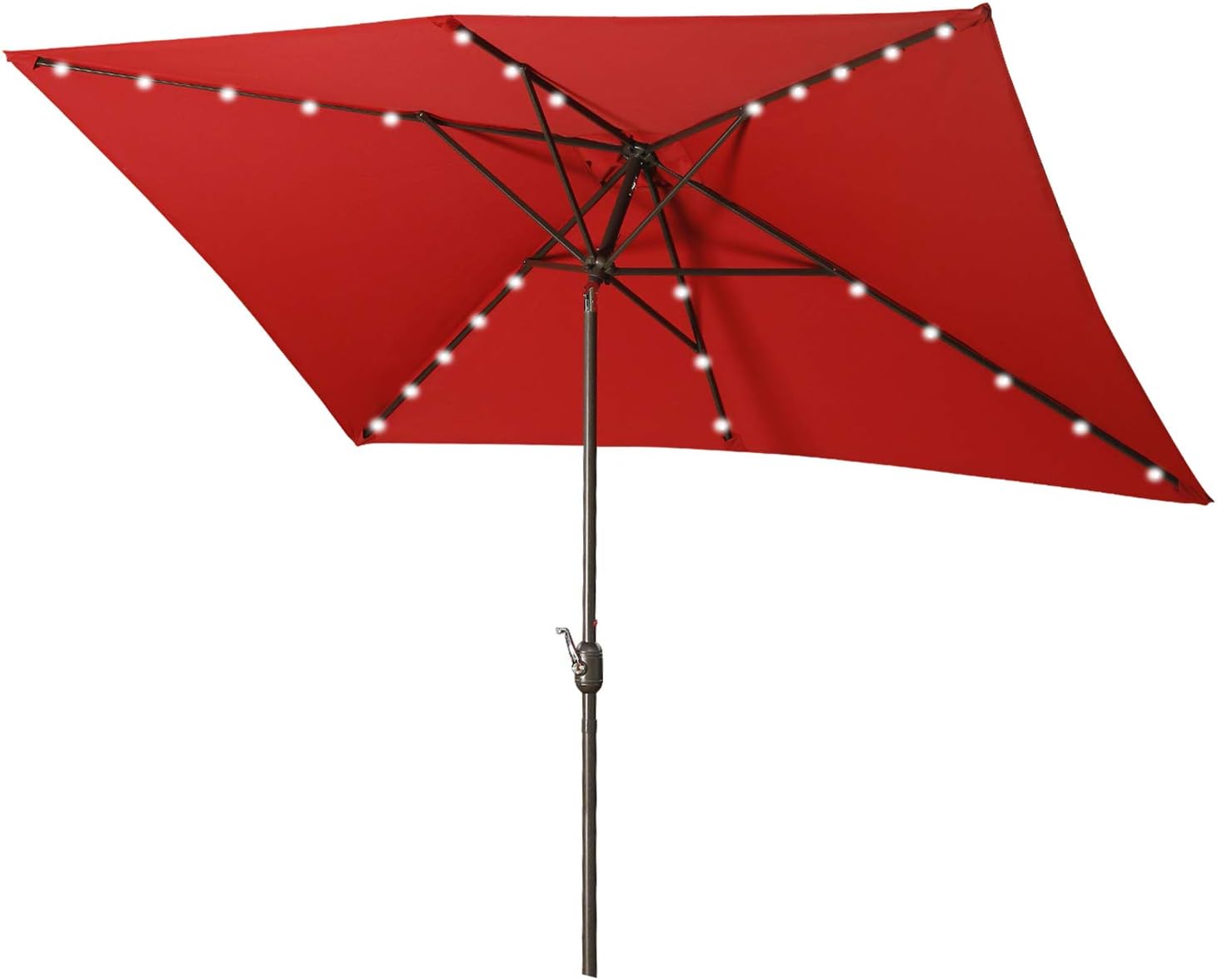 Amazon Com Aok Garden Solar Led Outdoor Umbrella 10x6 5 Feet Rectangular Patio Umbrella With Push Button Tilt And Crank Lift Ventilation 6 Sturdy Ribs Non Fading Sunshade Red Garden Outdoor