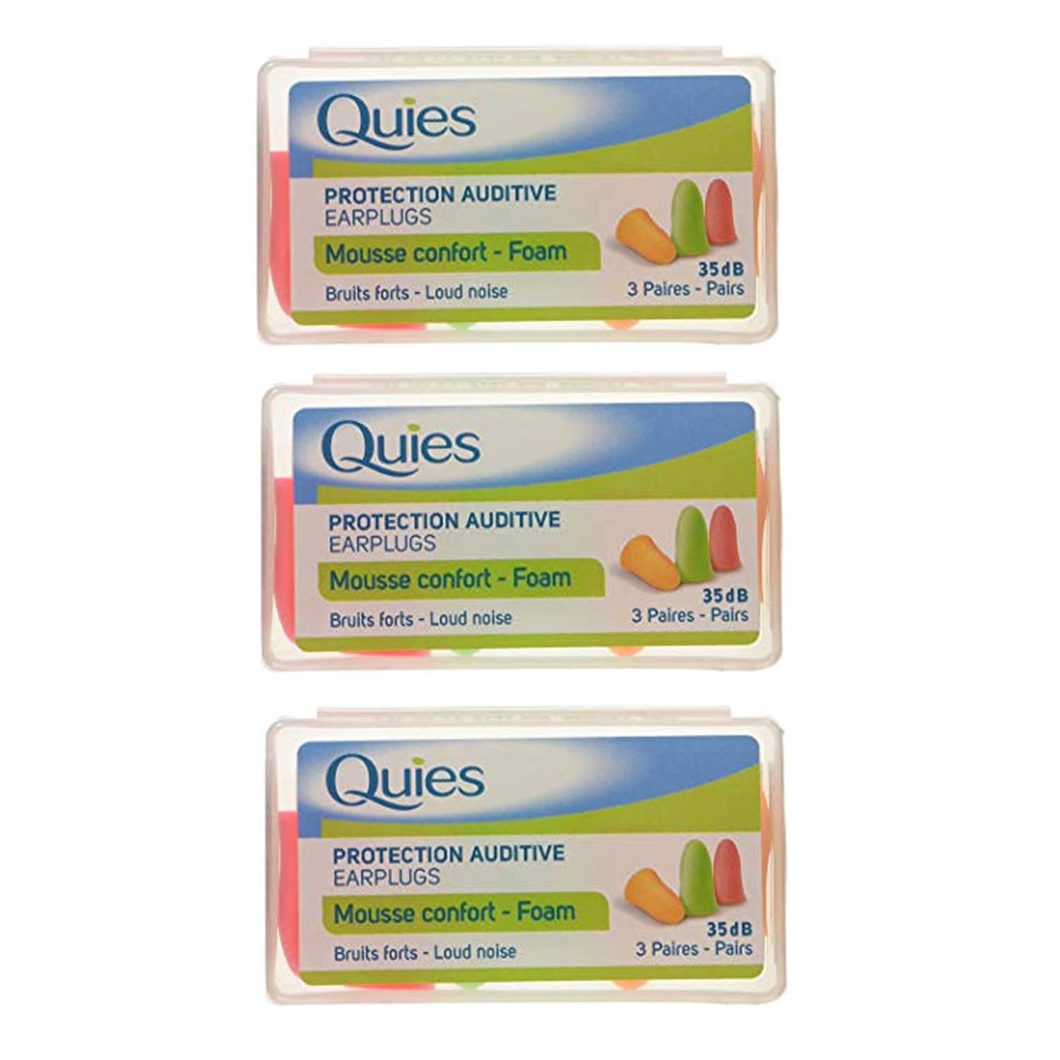 Quies - Protection Auditive en Mousse, 3 x 3 pairs (Assorted Colours)