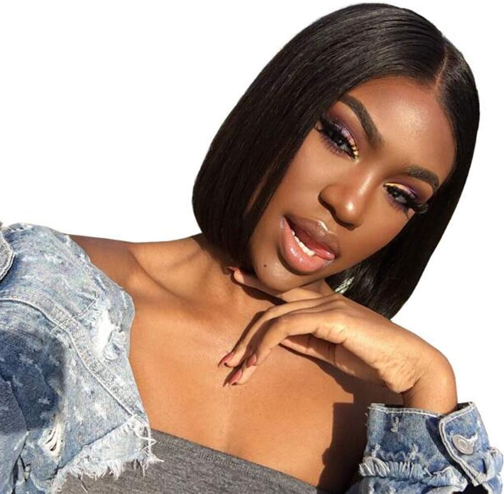 Fle Hair 10” Straight Lace Front Wigs Middle Part Short Bob Wigs For Women Brazilian Human Hair Wigs Natural Color
