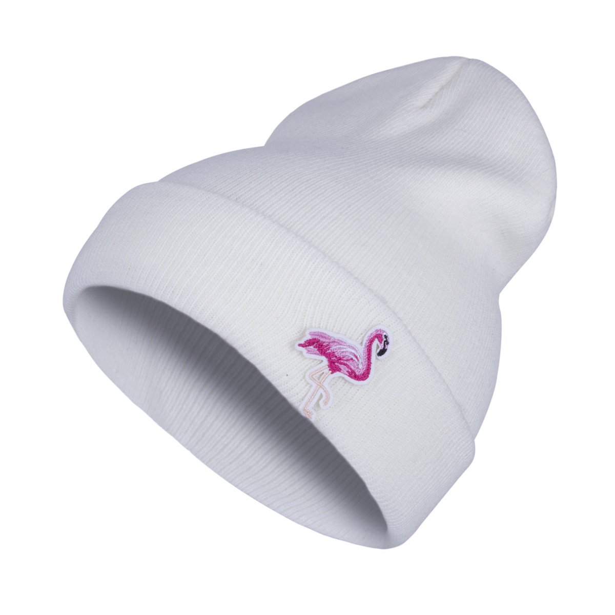 Women Flamingo Knitted Beanie Fashion Cuffed Plain Winter Hat (White)…