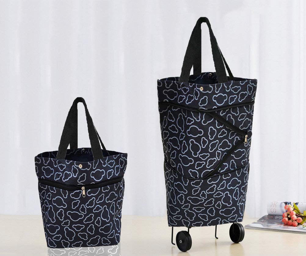 Cocobuy Collapsible Trolley Bag Folding Shopping Bag with Wheels