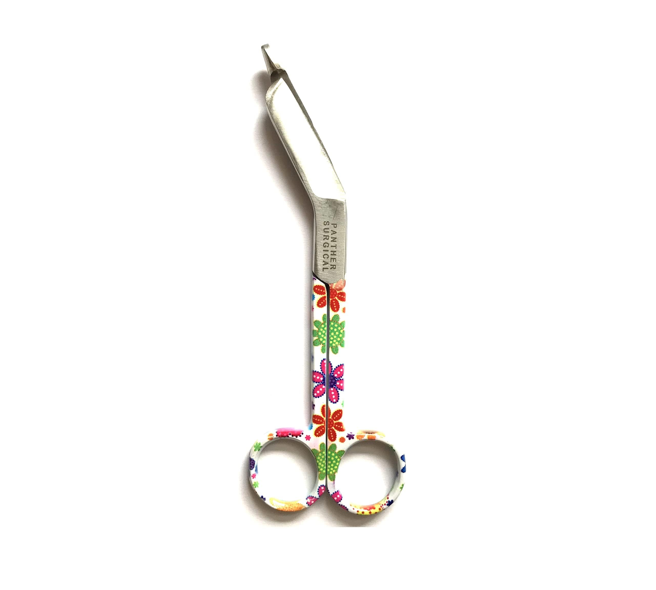 Stainless Steel 5.5 inch Tough Cut Heavy Duty Trauma Lister Bandage Scissors Multi Colored First Aid Utility First Aid Bandage Scissors (Multi Flower Pattern)