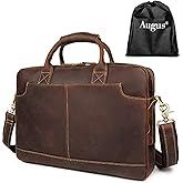 Augus Leather Laptop Briefcase for Men,Waterproof Travel Messenger Duffle Bags 15.6 Inch Laptop Bag