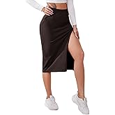 Verdusa Women's Elastic Waist Split Thigh Pencil Bodycon Midi Skirt