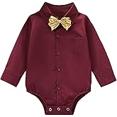 SOBOWO Infant Baby Boy Formal Dress Shirt Bodysuit Long Sleeve Button Up One-Piece Collar Romper Jumpsuit Wedding Party 0-24M