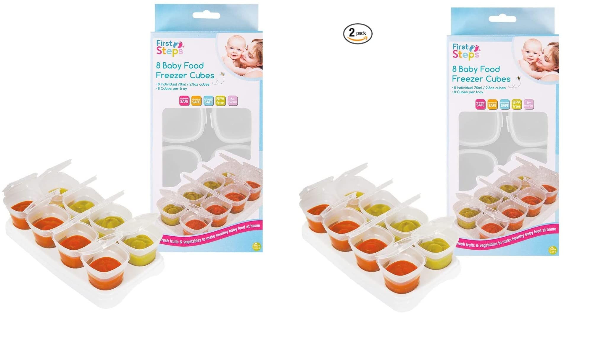 First Steps 2 X Baby Weaning Food Freezing Cubes Tray Pots Freezer Storage Containers BPA Free