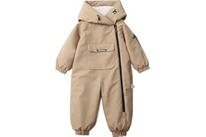 Kids Boys Girls Fleece Lined Snowsuit 𝗢ne Piece Windproof 𝗪aterproof Jumpsuit Winter Warm Lightweight Ski Set