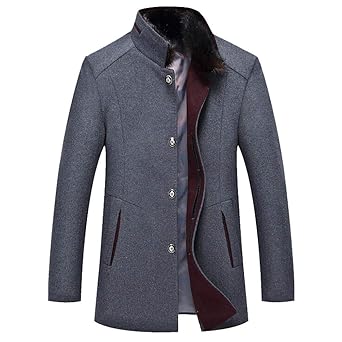 Herren Mantel Wintermäntel Lang Wolle Mäntel männer Winterjacke 1701 Schwarz