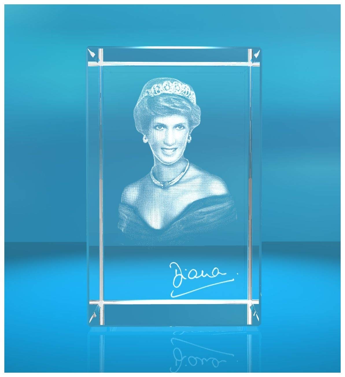Bevelled Edge Glass 3D Laser Block Paperweight : Lady Diana Princess of Wales