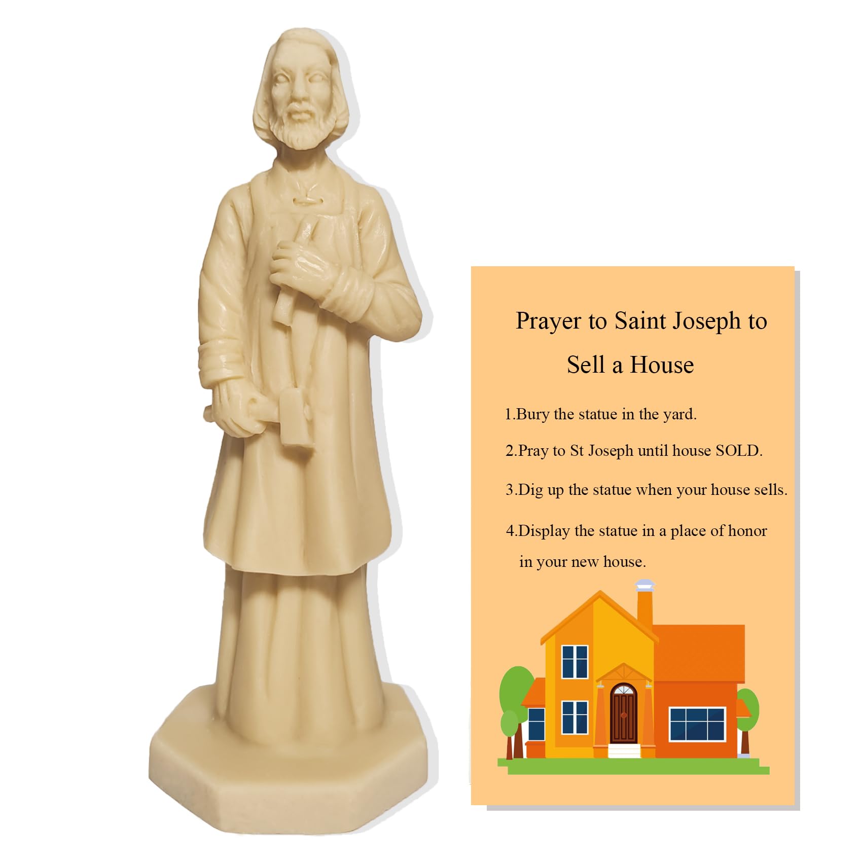 Photo 1 of *MINOR DAMAGE - USED*
Xyphlorvita St Joseph Saint Joseph Statue for Selling House Kit Figurine Resin Protecting Home with Instruction Prayer Complete Set Solid 4.7" Beige