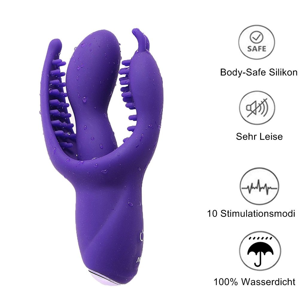 Triple Vibratoren 3-Punkt Vibrator Sux Butterfly für Sie mit Klitoris und Anusreizarm aus Silikon Teaser Play